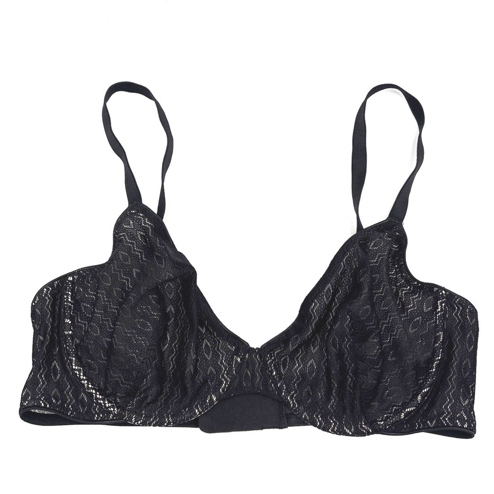 Victorias Secret Black Unlined Demi Bra 36C Floral Lace Underwire Sheer Mesh